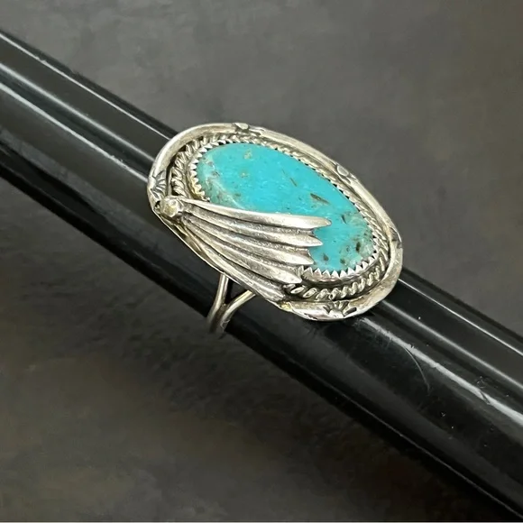 🔴SOLD🔴 Vintage Native American sterling silver & turquoise ring Size 7 - Picture 8 of 10